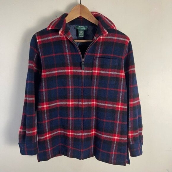 Lauren Ralph Lauren Jackets & Blazers - Lauren Ralph Lauren 100% Pure Wool Full Zip Jacket Navy Red plaid Women's Small